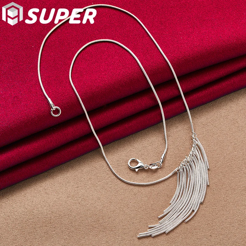 

925 Sterling Silver 18 Inch Snake Chain Multi-line Flowing Pendant Necklace For Women Fashion Party Charm Jewelry