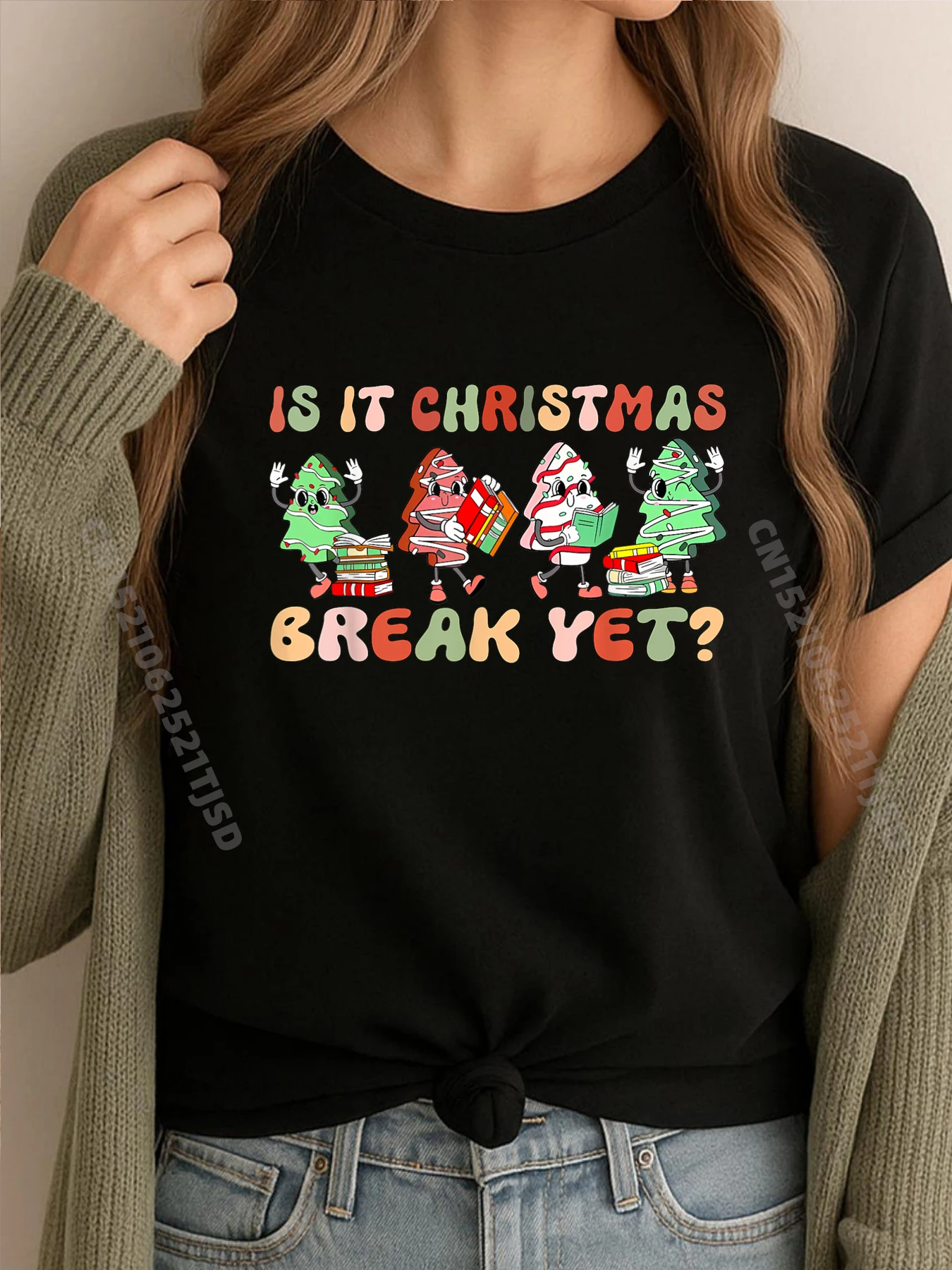

Is It Christmas Break Yet Xmas Holiday Teacher Футболки с рисунком Женские футболки Стираная футболка Женская хип-хоп