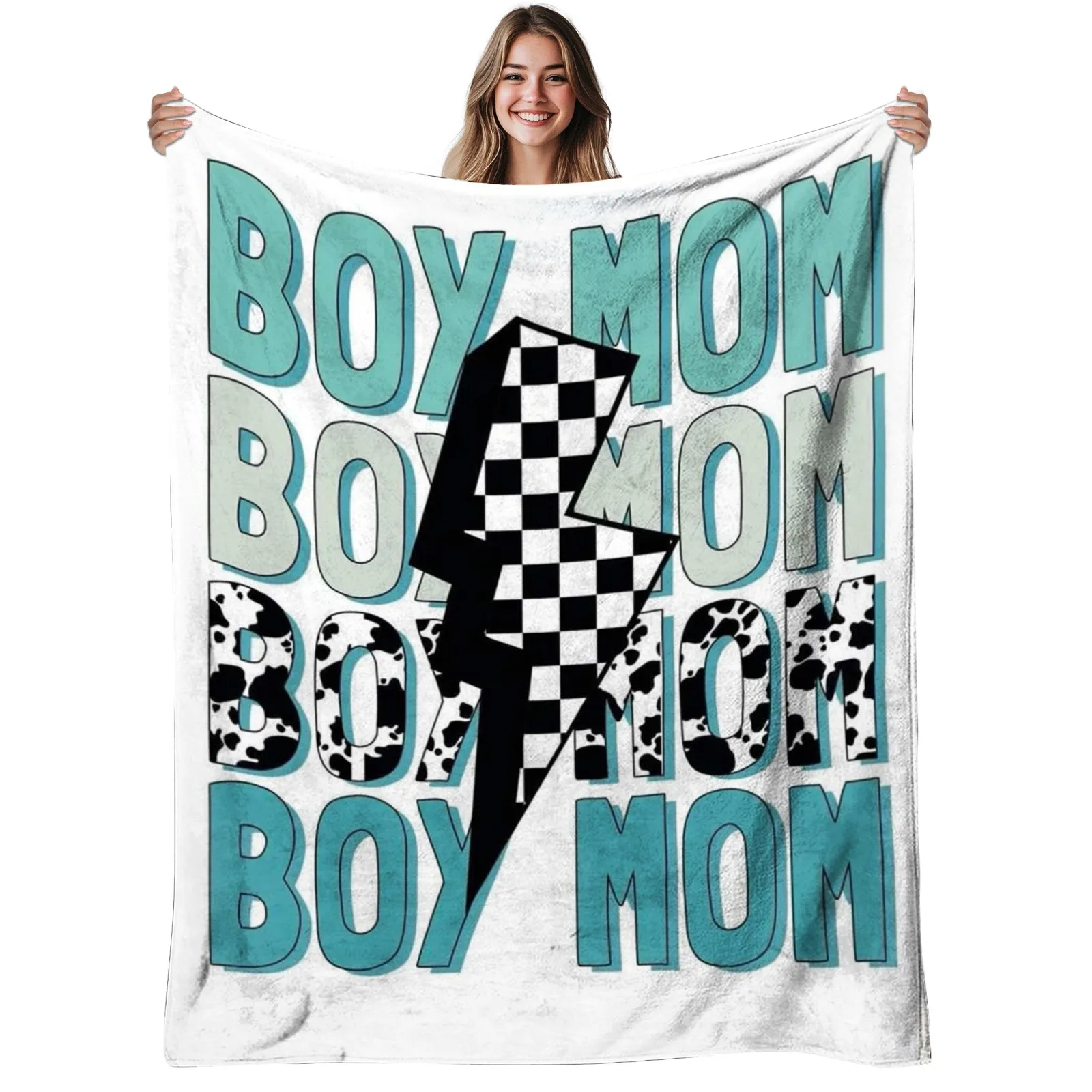 Boys' Mothers' Single Fleece Blanket, Made of Comfortable Warm Plaid Lightning Cow Print Design, Suitable for Living Room, Bedro