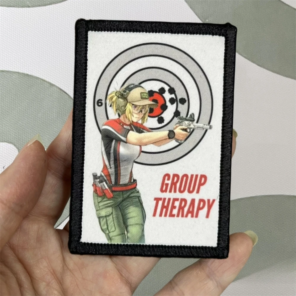 Group Theropy Gun Target Anime Morale Badge Patches Tactical Armband Backpack Hook and Loop Printed Stickers