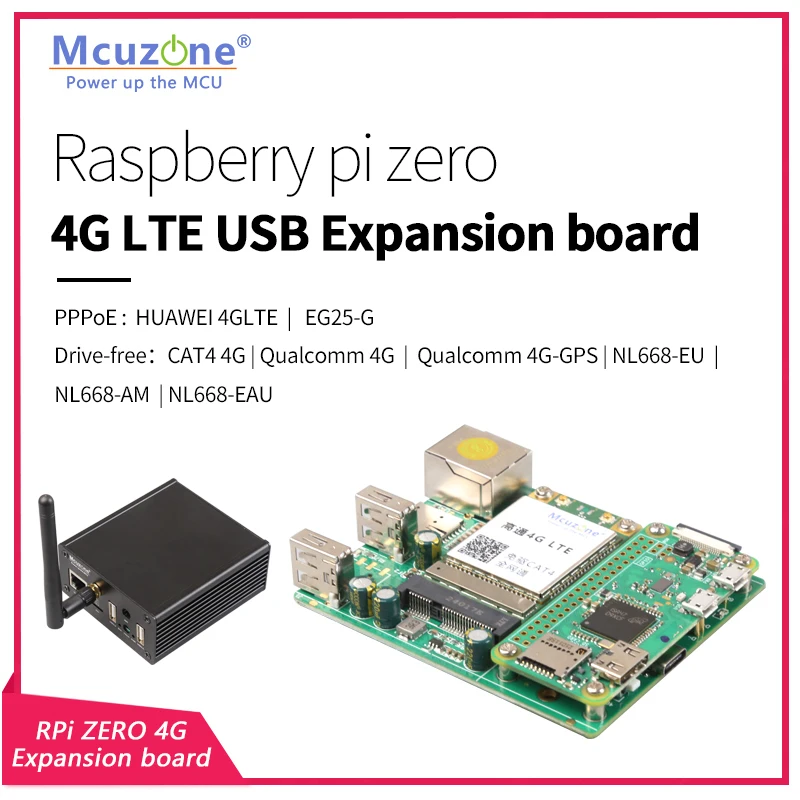 RPi0_4G LTE miniPCIE expansion board, USB Hub,Ethernet, EG25-G, support zero zero2 w,Qualcomm 4G driver-free,NL668-EU