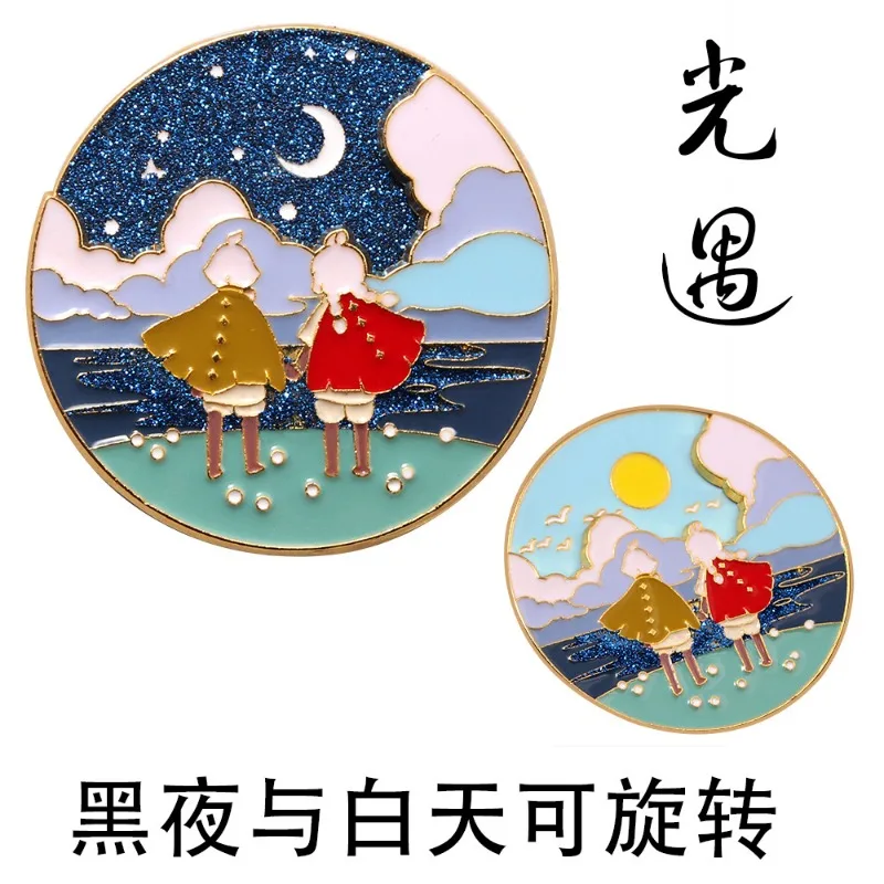 

Sky Children of The Light Brooch Night Daytime Rotate Badge Anime Brooches for Women Fashion Trend Metal Accesorios Jewelry Gift