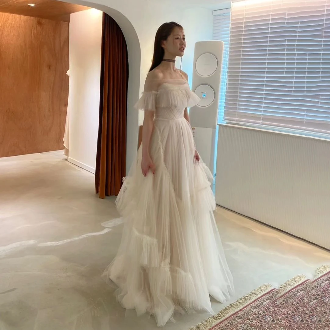 GIOIO Strapless Korea Garden Evening Dresses Tiered Sleeveless Formal 프롬드레스 Floor Length Elegant Prom Grown Party Women Bride