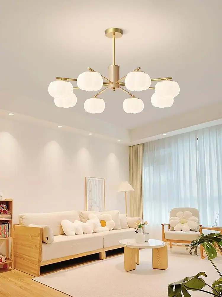 Living Room Chandelier Log Cream Style Guangdong Zhongshan Lamps Whole House Package Combination Hall Main Lamp Cotton Persimmon