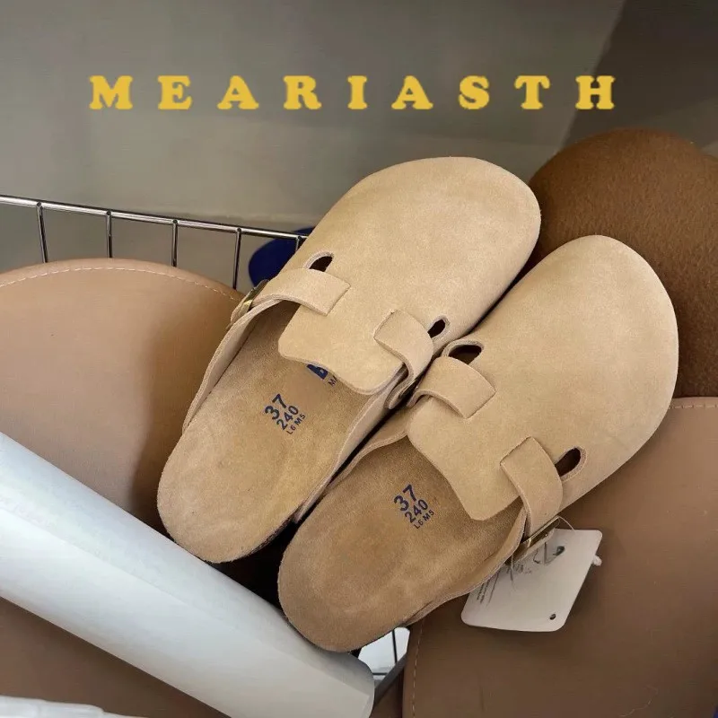 قباقيب عصرية من Crestar للنساء والرجال Dupes للجنسين من جلد الغزال من الفلين صنادل منزلية مع دعم قوس أحذية بطاطس جلدية أنيقة