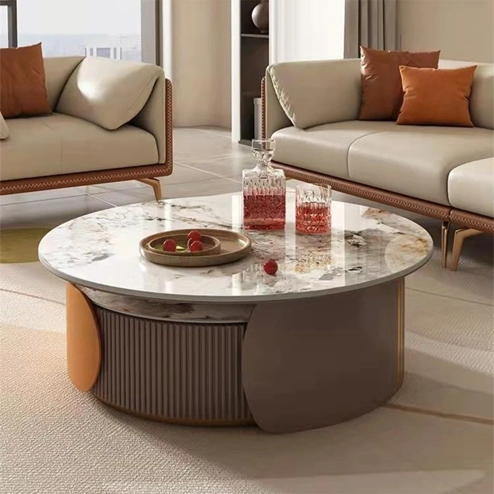 Nieuw Licht Luxe Ronde Salontafel Combinatie Intrekbare Eindtafel Combinatie Eenvoudig Modern Huishouden Klein Appartement Type