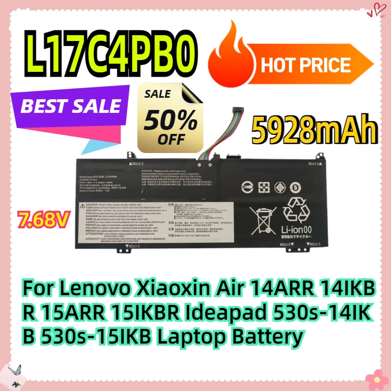 For Lenovo Xiaoxin Air 14ARR 14IKBR 15ARR 15IKBR Ideapad 530s-14IKB 530s-15IKB 7.68V 45Wh L17C4PB0 Laptop Battery