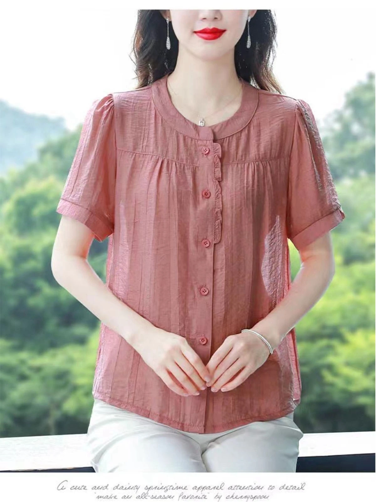

Весенне-летняя модная простая элегантная свободная рубашка из хлопка и льна с круглым вырезом, скрывающая живот, приталенная, цветная, для мам, маленький размер