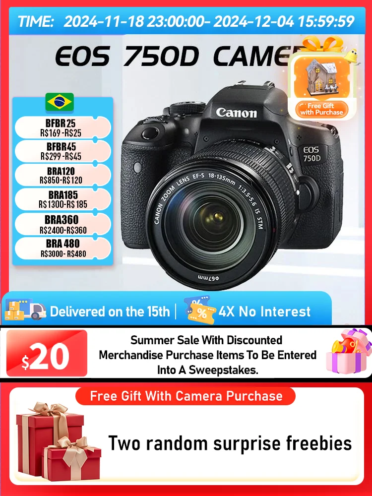 Canon EOS 750D 760D 800D 850D Entry Level APS-C Digital SLR Compact Camera 24.20MP Professional Photographer Photography（Used）