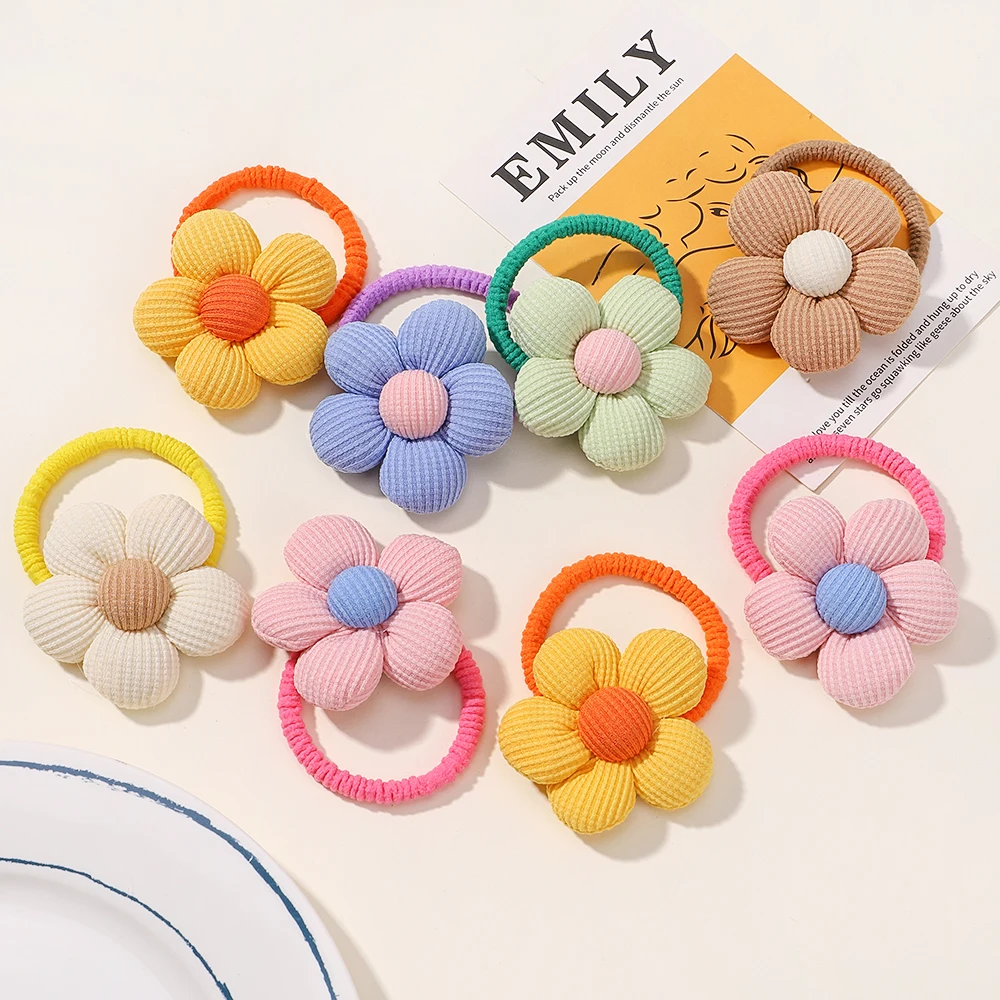 2Pcs/lot Girls Kids Flower Ponytail Elastic Hair Bands Children Hair Ties Cartoon Hair Accessories Baby Headwear Wholesale