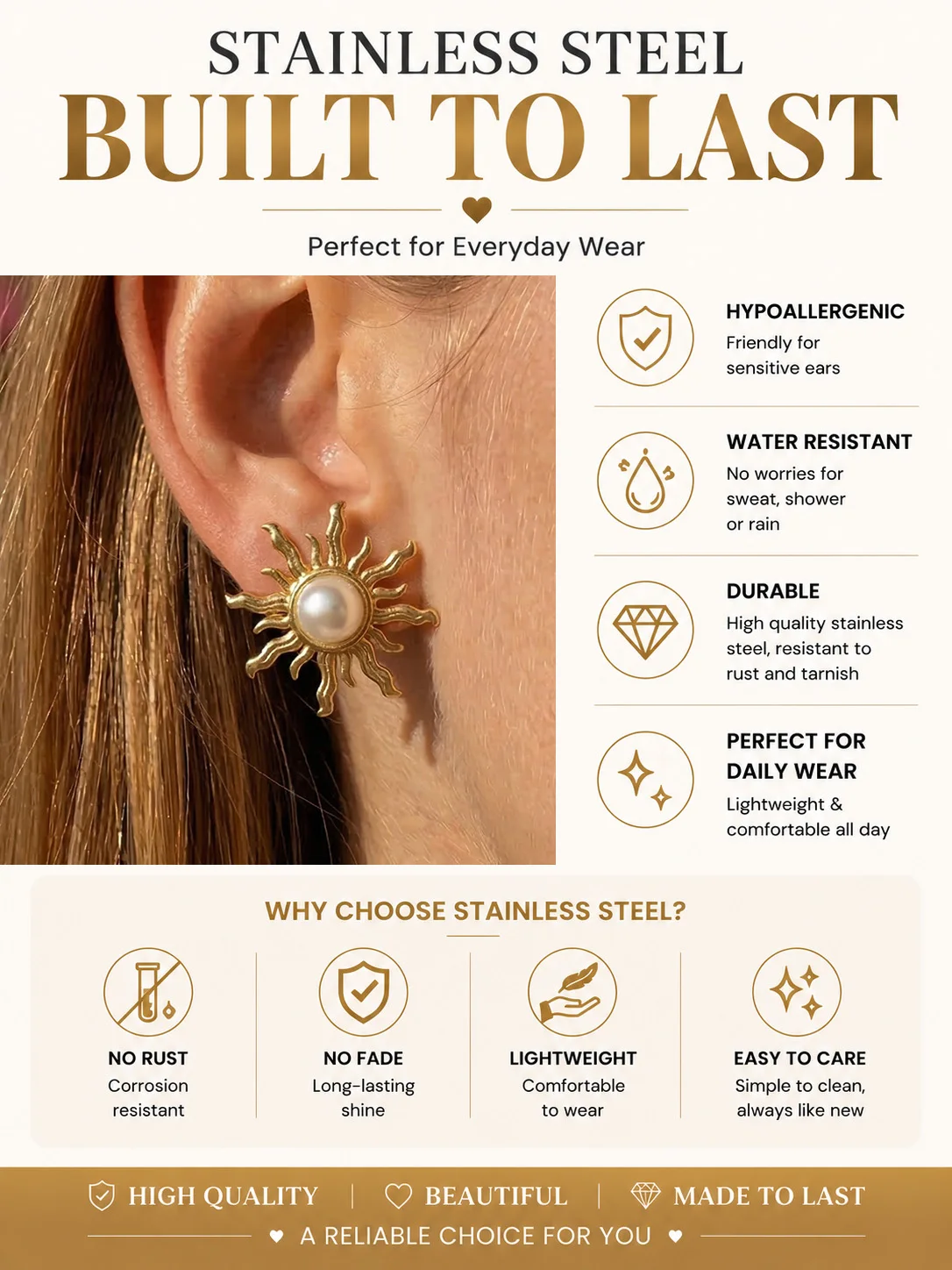 4 Pairs Random Style Stainless Steel Stud Hoop Earrings Set, Everyday Cute Jewelry for Women, Hypoallergenic Lightweight Gift