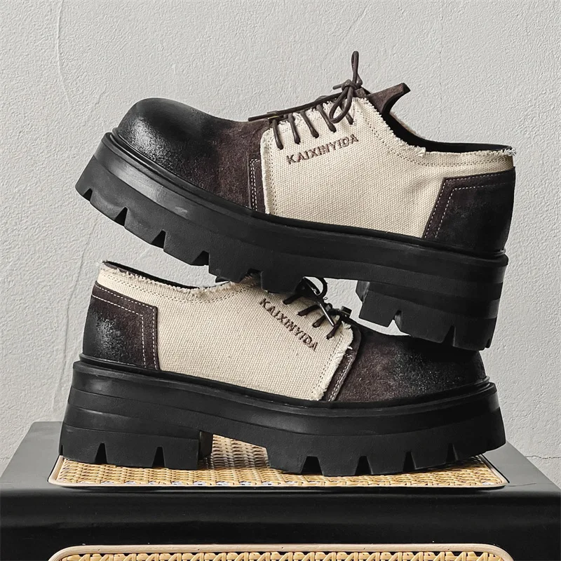 

Thick Bottom Man Formal Dress Footwear Round Toe Outdoor Walking Shoes Party Wedding Dress Footwear Derby Leathert Casual Shoes