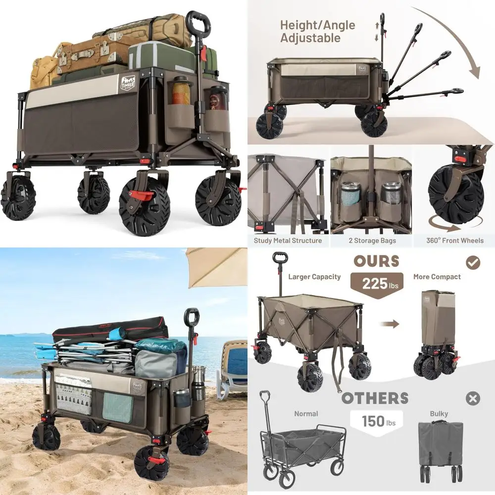 

Collapsible Utility Wagon with Heavy Duty Folding Cart for All Terrain, Ideal for Shopping, Camping, Gardening, and Side Storage