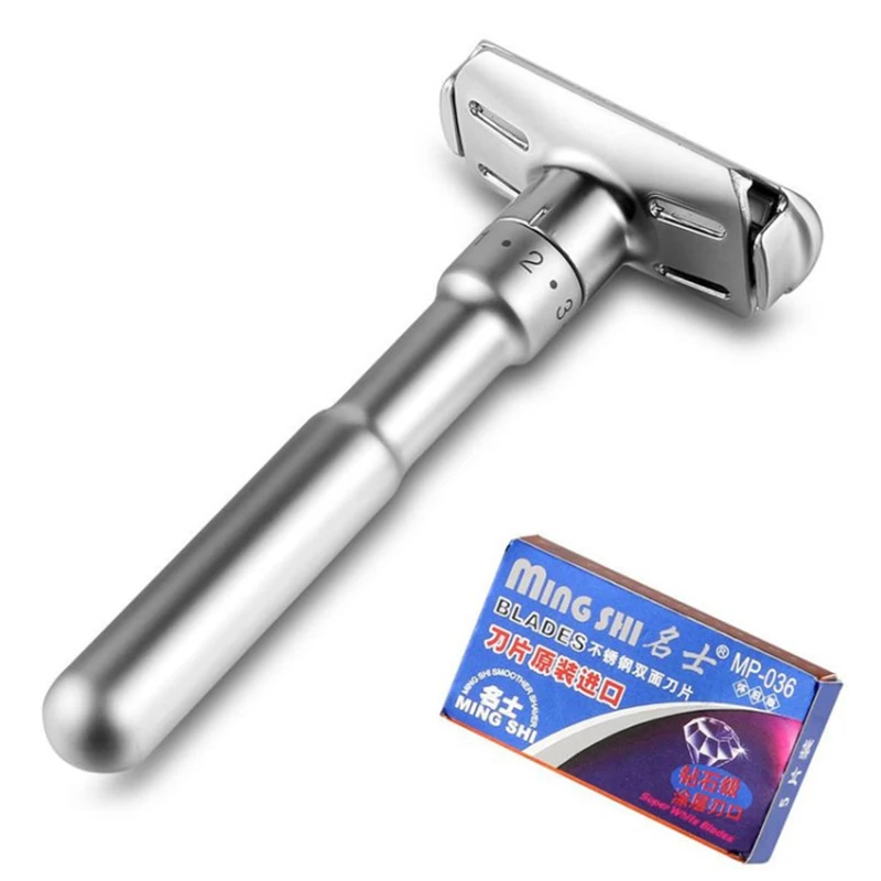 

Hot Selling Men Shaver Barber Hair Razor Adjustable Double Edge Classic Safety Razor With 5 pcs Titanium Coated Blades Shaver