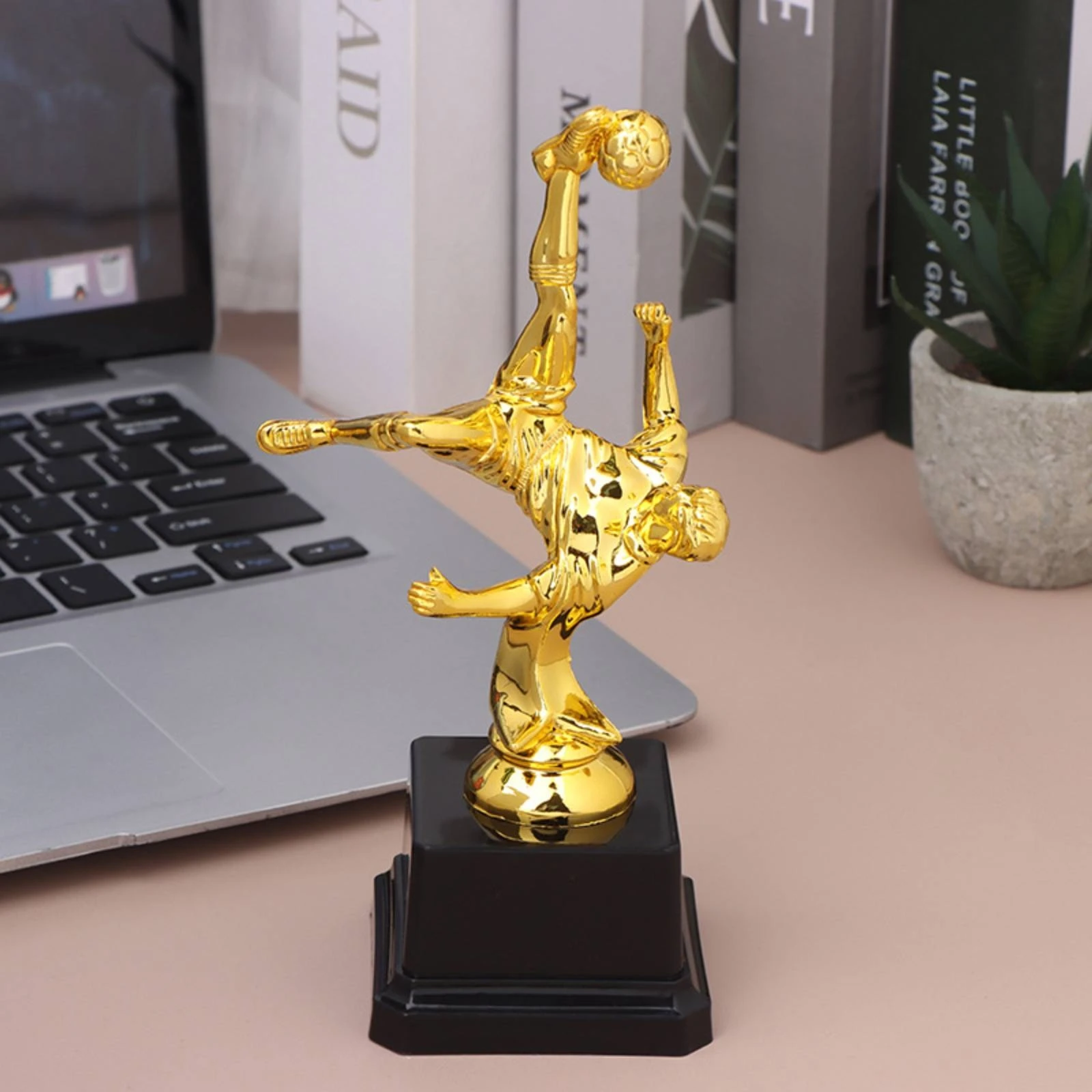 Mini Soccer Trophy Gold-Colored Trophy with Footballer Figure Lightweight Compact for Children, Sports Ceremonies view 2