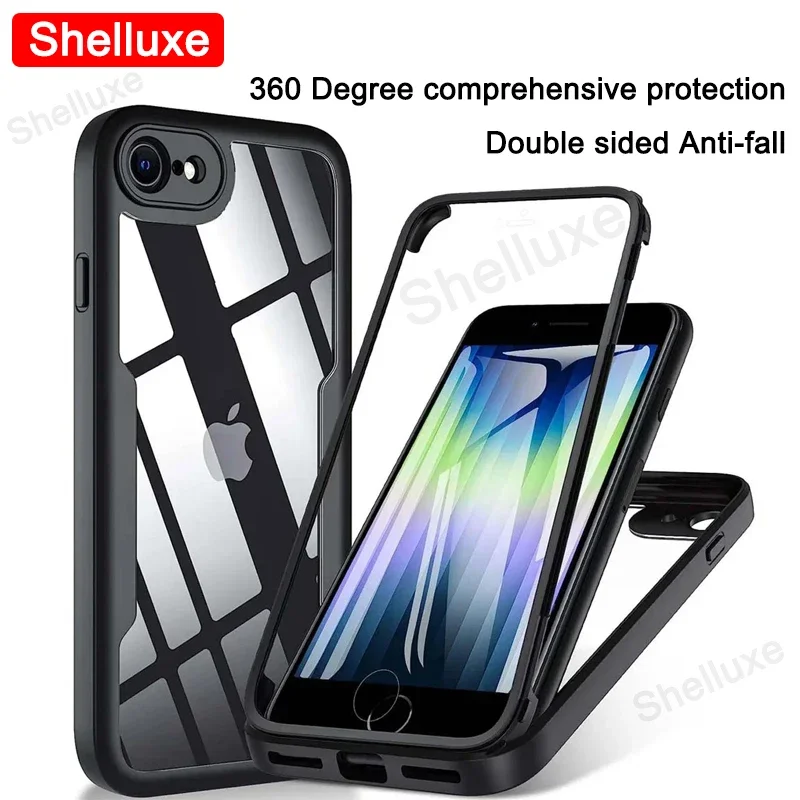 

360 Full Body Front+Back Clear Case Shelluxe For iPhone SE SE2 SE3 7 8 For iPhone7 iPhone8 iPhoneSE Silicone Double Sided Cover