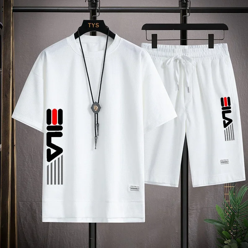 

Summer new short-sleeved men's casual sportswear set, outdoor jogging men's pullover short-sleeved T-shirt + shorts 2-piece set