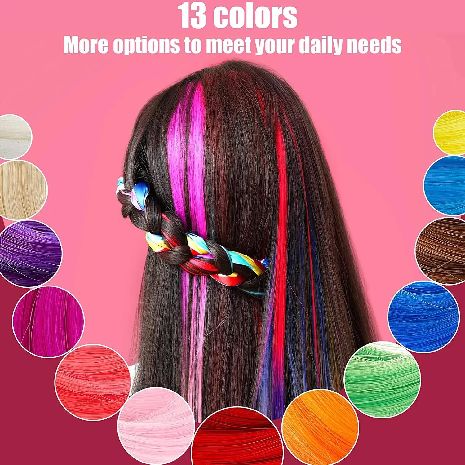 20Inch Colored Clip In Hair Extension Clip for Women Kids Gift Cosplay Dress Up Party Highlights