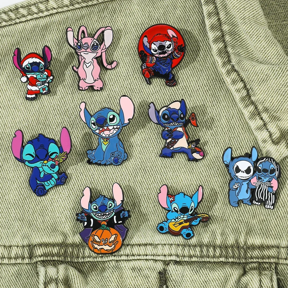 5 Pcs Cartoon Anime Lilo & Stitch Brooch Cute Scrump Angel Lapel Pin Fashion Animal Metal Enamel Badge Jewelry Backpack 2025 image 4