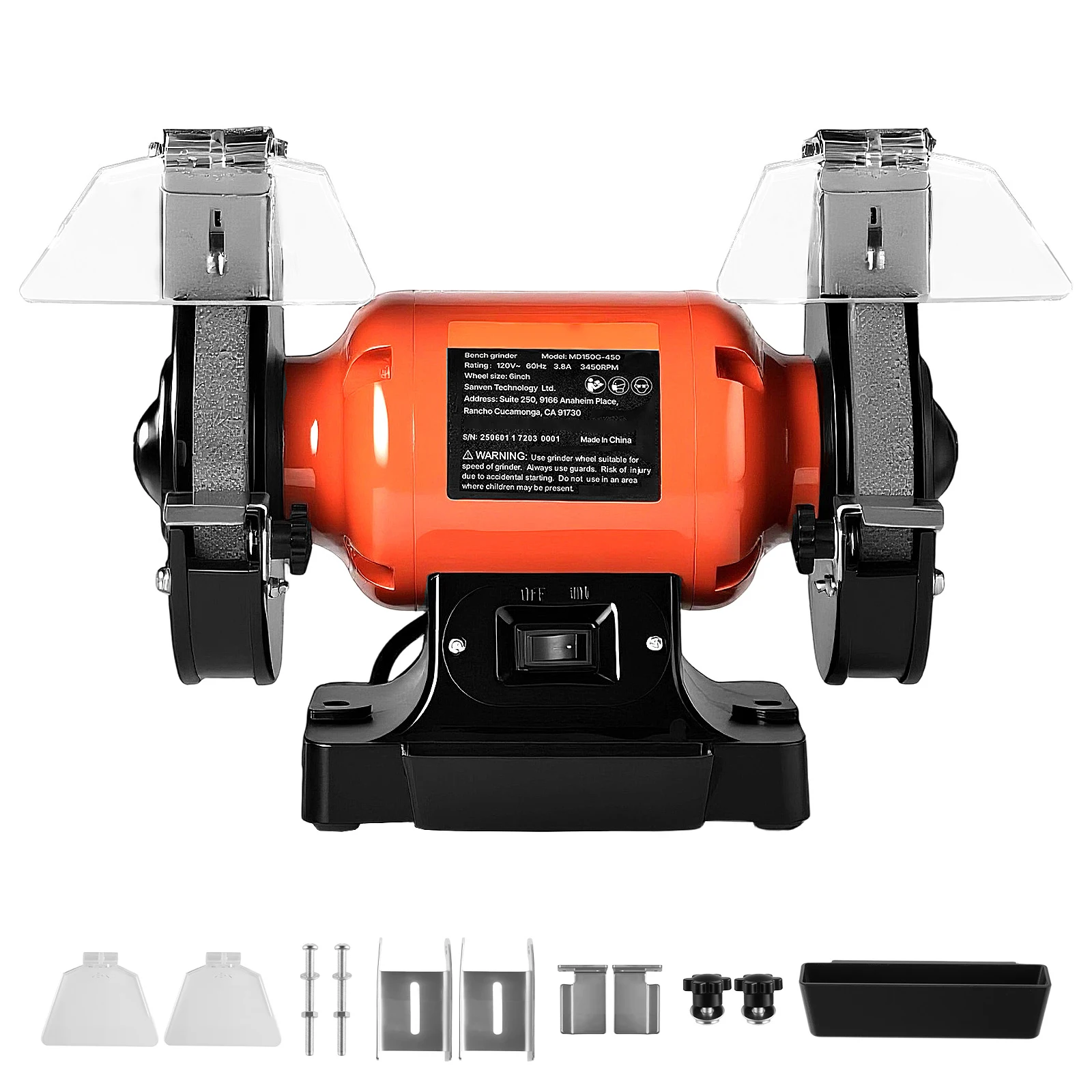 SucceBuy Bench Grinder 6inch Single Speed Bench Grinder High-Speed Table Grinders with Induction Motor 36/60-Grit Grinding Wheel