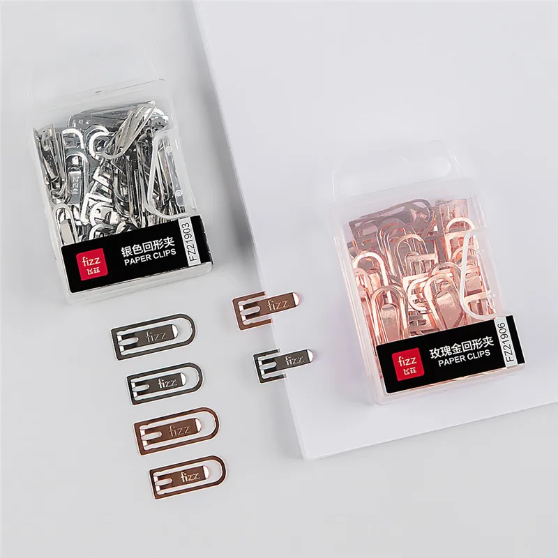 Fizz Metal Paper Clip Office Supplies Creative Color Stationery Rose Gold Silver Folder File Folder Pin Bookmark Creative Cute