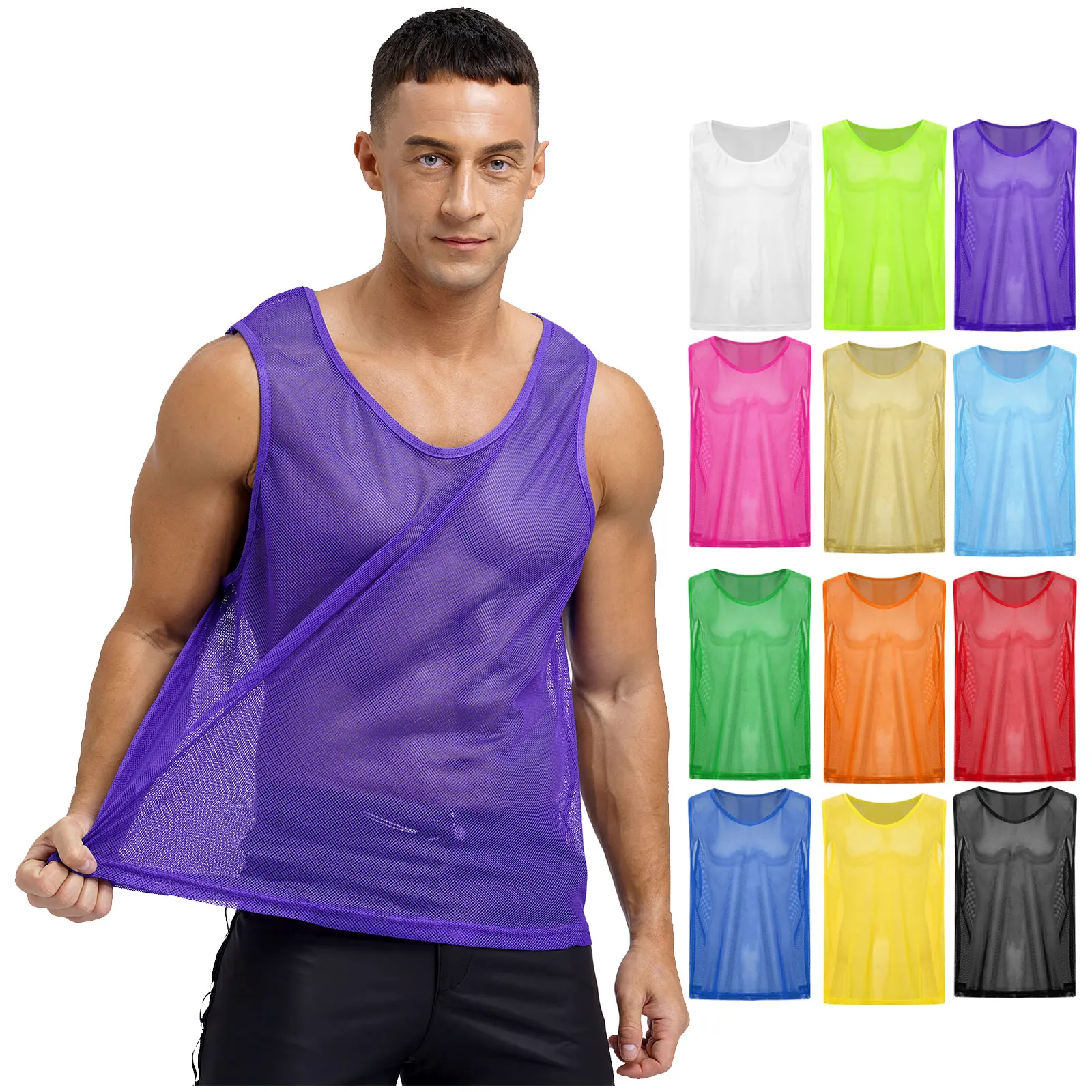 Men Hollow Out Mesh Sports Training Vest Team Sportswear Sleeveless See Through Muscle Tank Top Clubwear Beachwear Holiday