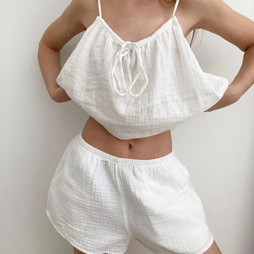 Sleeveless Shorts Set with Lightweight Strapless European and American Style Hotel Bath Loungewear for Women Outdoor Loungewear