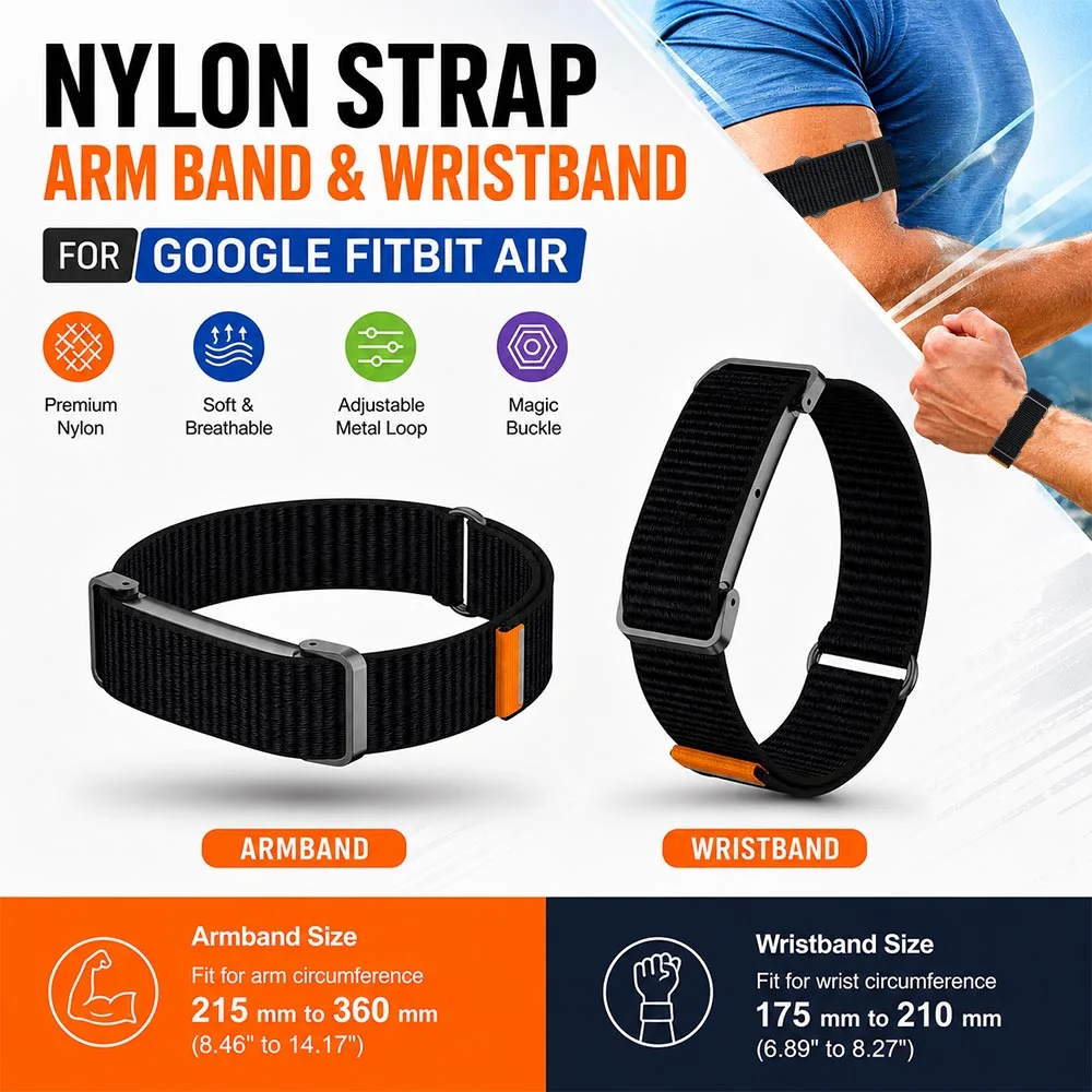 New Nylon Woven Biceps Band Armband for Google Fitbit Air Band Fitness Tracker Replacement Strap for Google Fitbit Air Straps