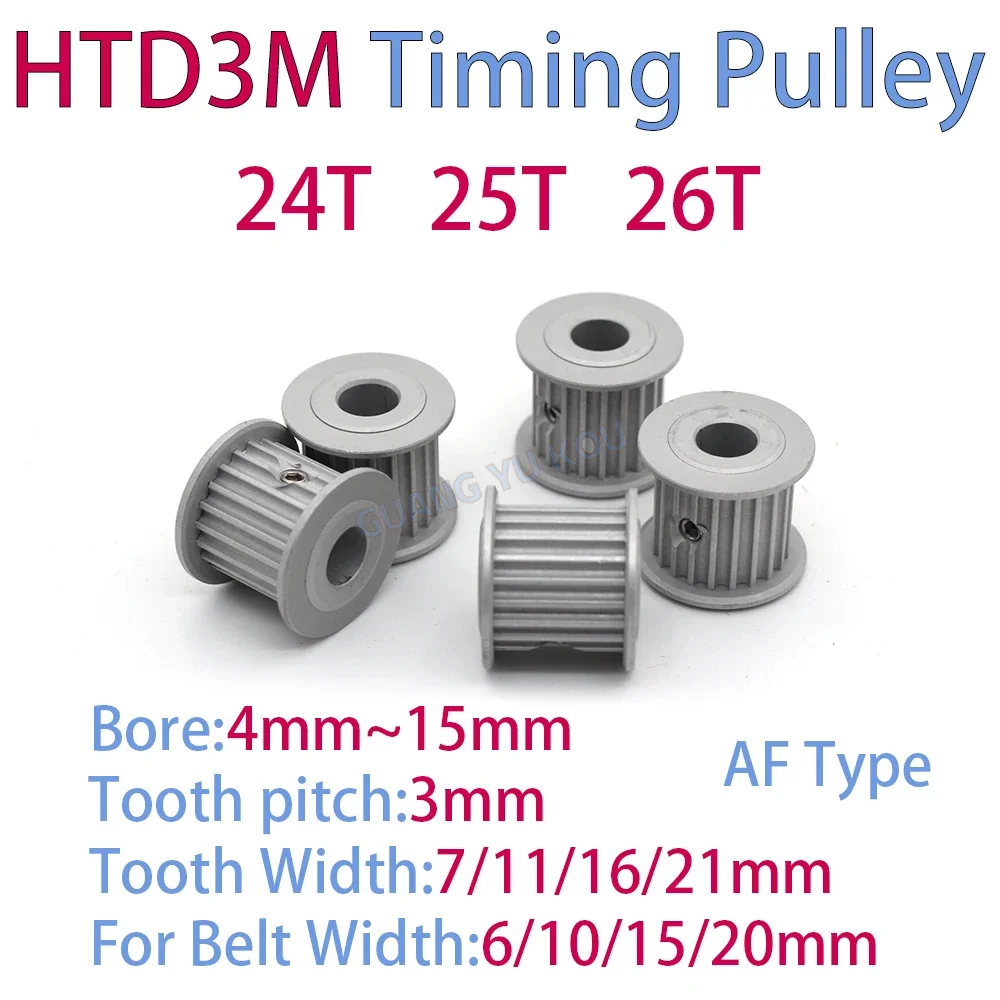 HTD 3M Synchronous Belt Pulley 24T 25T 26T Teeth Bore 4mm-15mm for Belt Width 6/10/15/20mm Timing Pulley Wheel