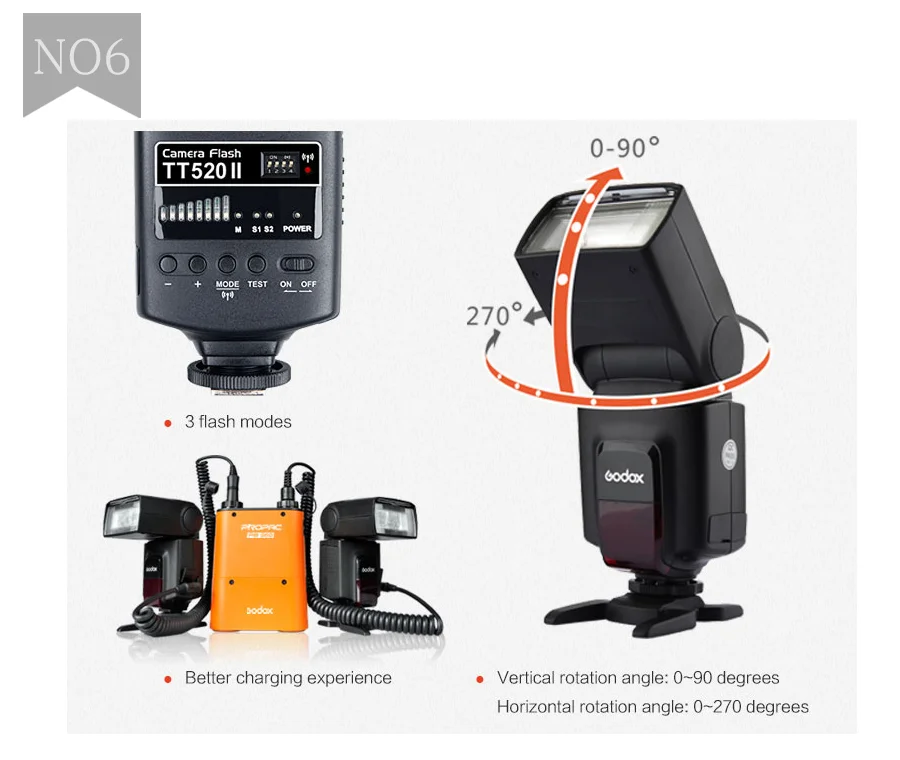 Godox TT520 II Flash TT520II with Build-in 433MHz Wireless Signal + Flash Trigger for Canon Nikon Pentax Olympus DSLR Cameras