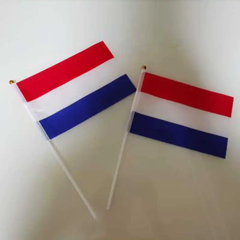 10 Pack Netherlands Flag Holland Dutch Oranje Banner 14x21CM With Small Stick Flagpoles Handheld For Decoration Parades Sports