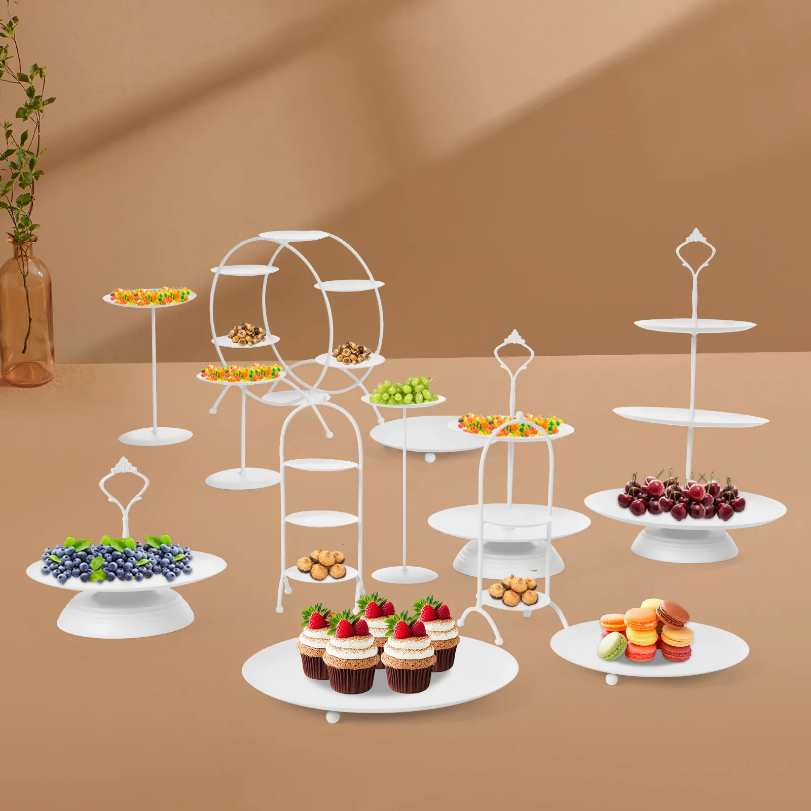 

12Pcs Iron Cake Stand Tabletop Round Dessert Display Cupcake Stand Fruit Snack Stander