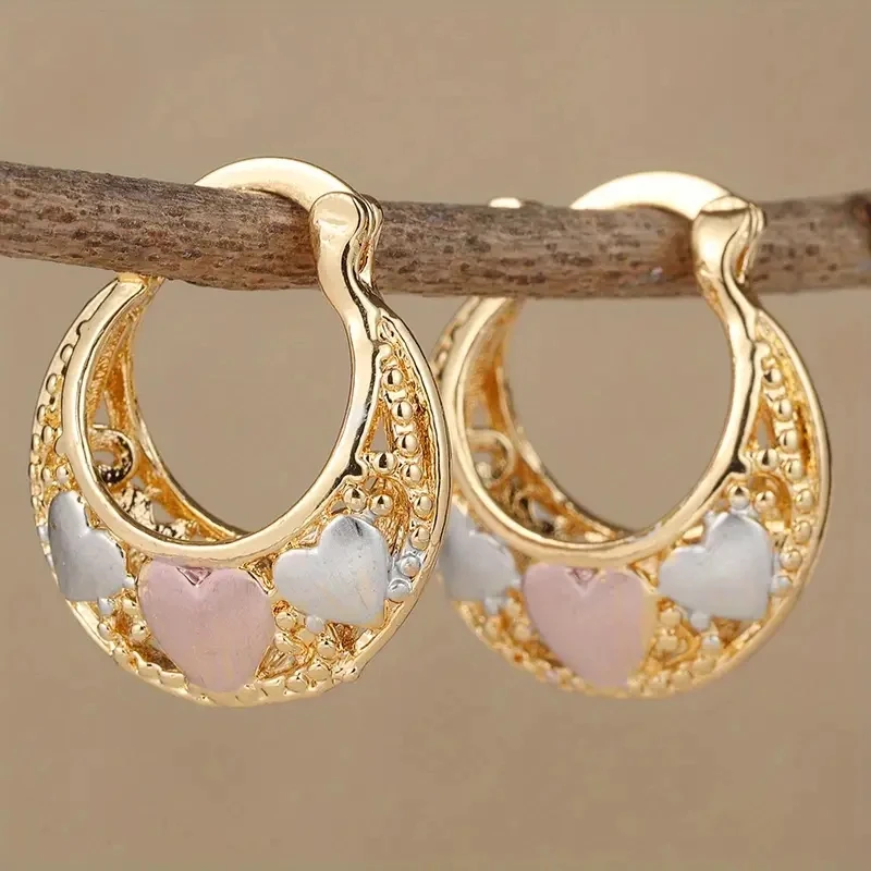 Golden Elegant Love Hoop Earrings for Women\'s Wedding Party Anniversary Gift