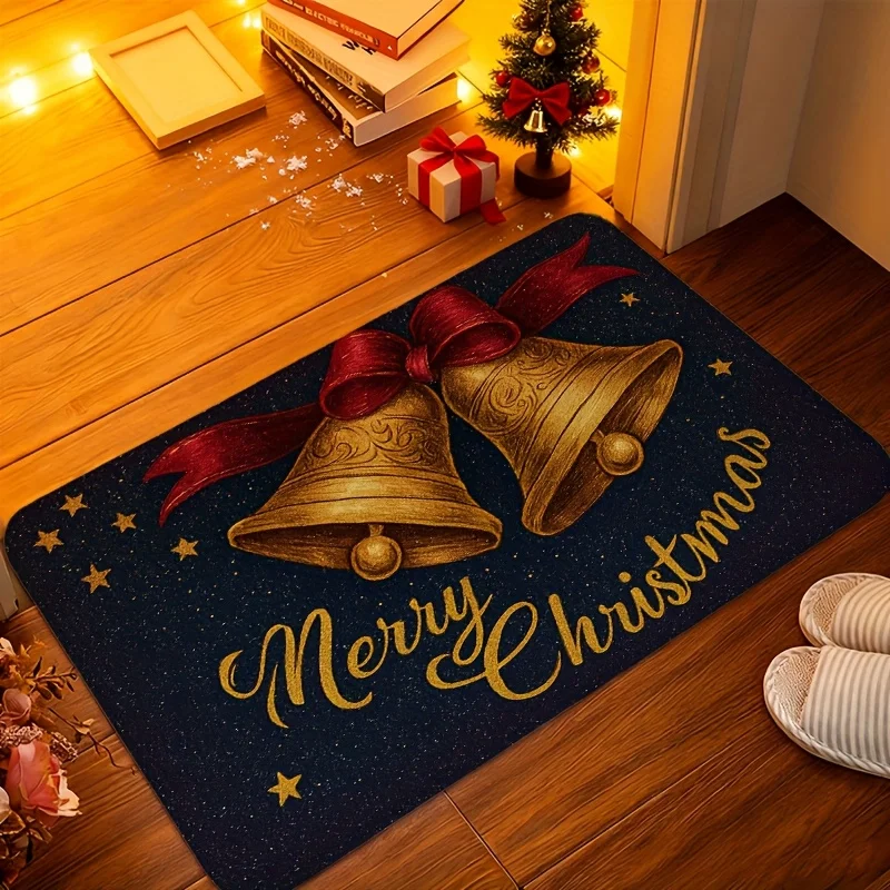Dark Blue Golden Bells print door mat,kitchen,balcony,living room,hallway Rug,Entry Door Mat Non Slip home decor Christmas Gift