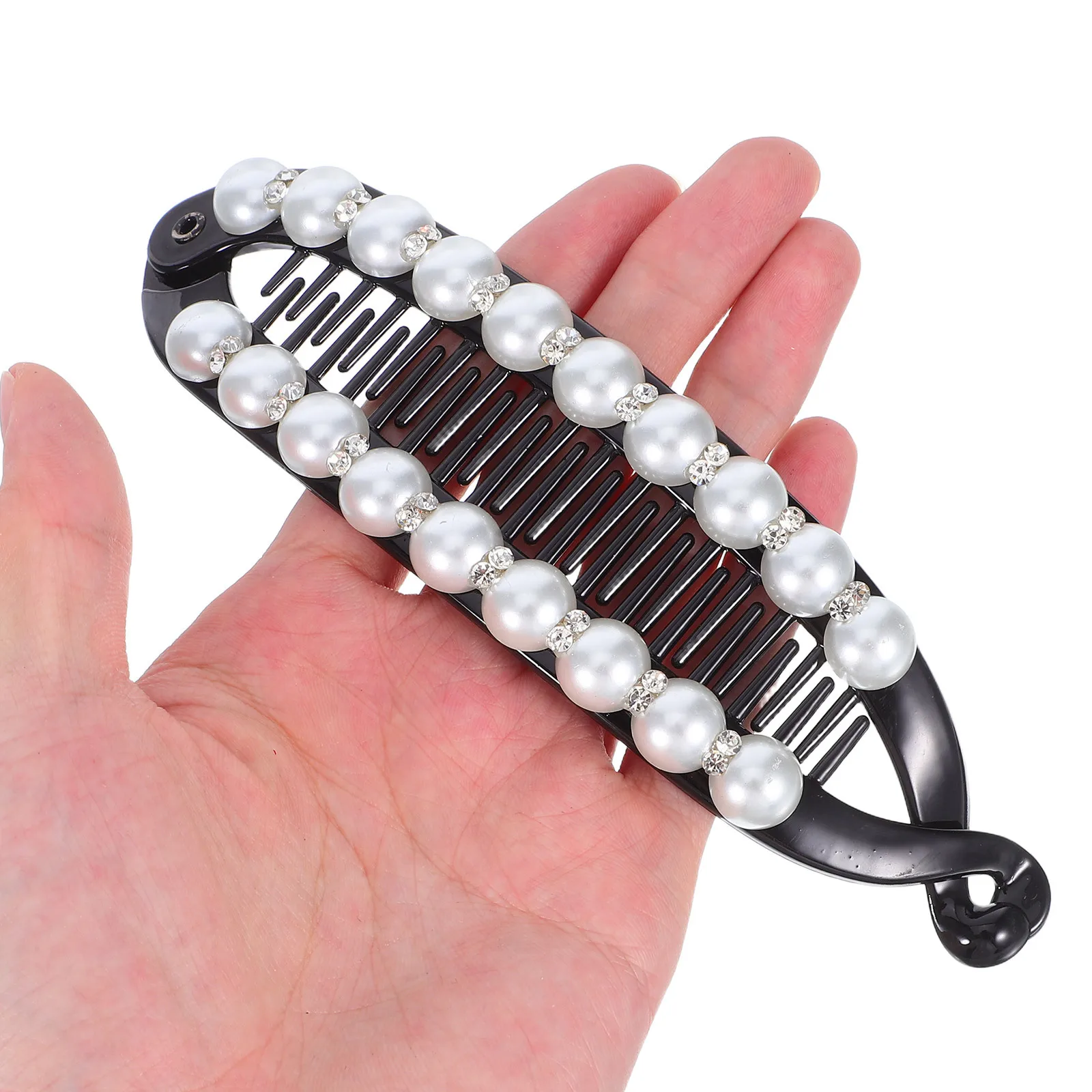 

2pcs Elegant Hair Combs For Women Banana Clip Ergonomic Design Secure Hold Artificial Pearl Bun Holder Thick Hair Grip Styling