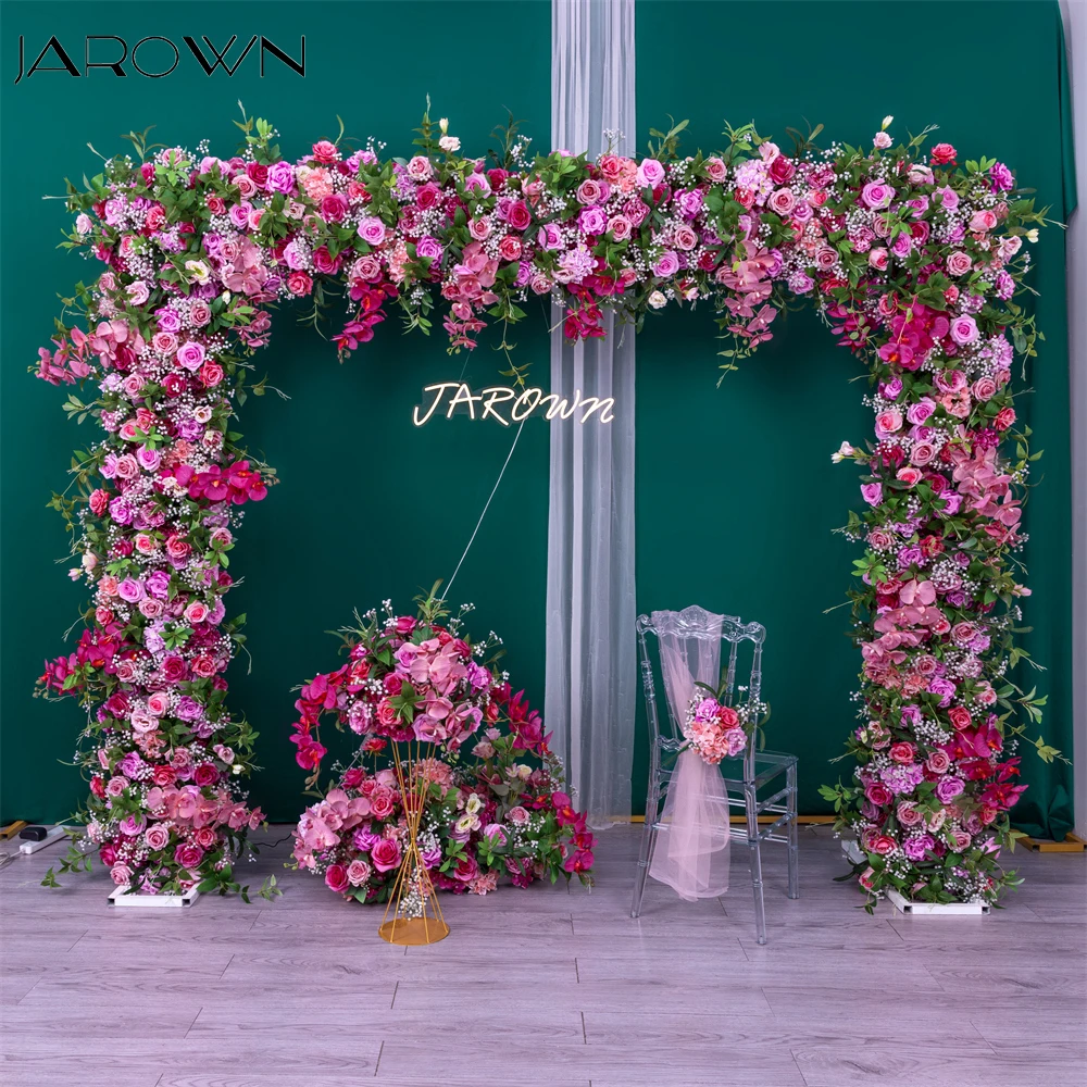 

Wedding Flower Arch Arrangement Luxury Purple Hot Pink Artificial Rose Orchid Floral Runner for Event Stage Backdrop Decor