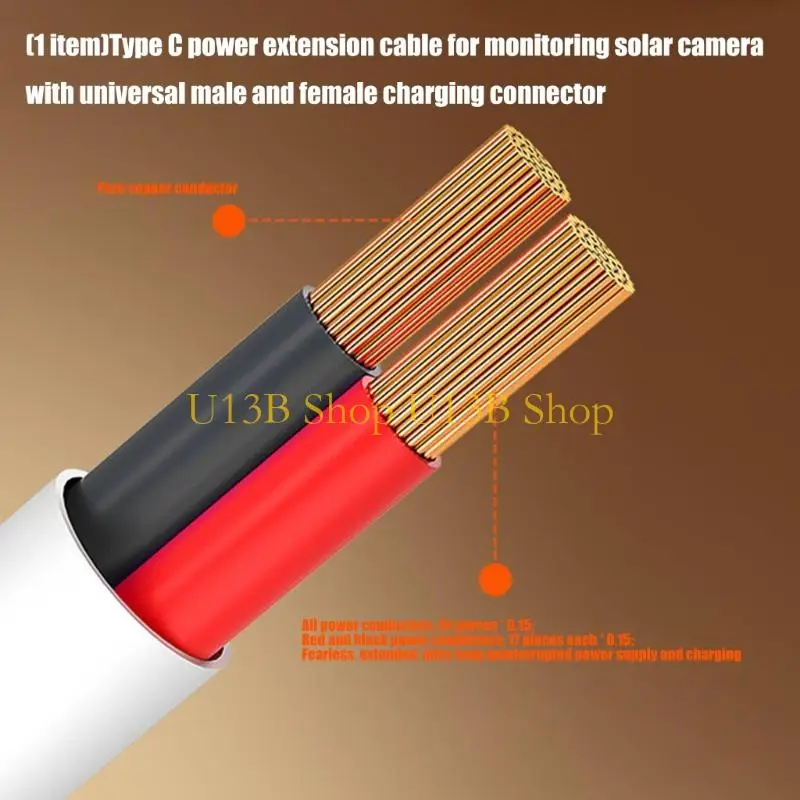U13B Weatherproof Type C Power Extension Cable Waterproof and Protected Power Cable Wire for All Outdoor Applications