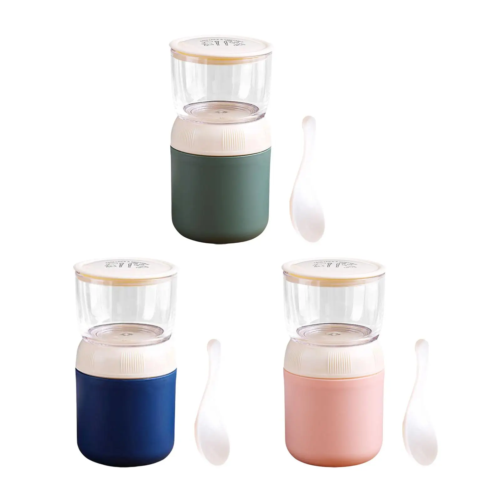 Yogurt Container Insulated Food Container Portable spoon 2 Tier Stainless Steel for Milk Yogurt Breakfast Soup Kids