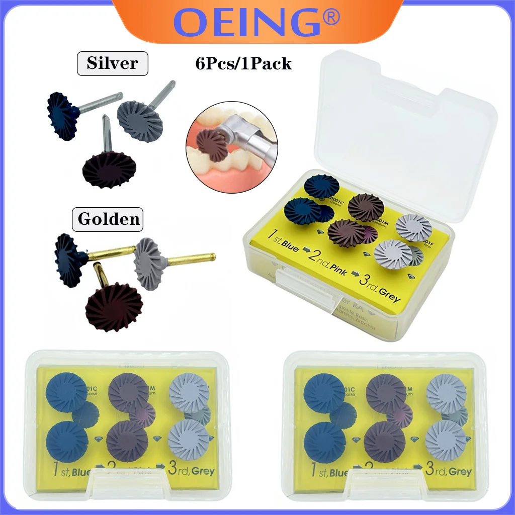 6Pcs/1Pack Dental Composite Resin Polishing RA Wheel Spiral Flex Brush Polishing Diamond System Burs Discs Rubber Polisher