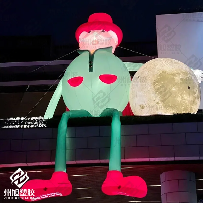 Giant inflatable Christmas decoration inflatable Santa Claus holding planet LED lights activity stage advertising props