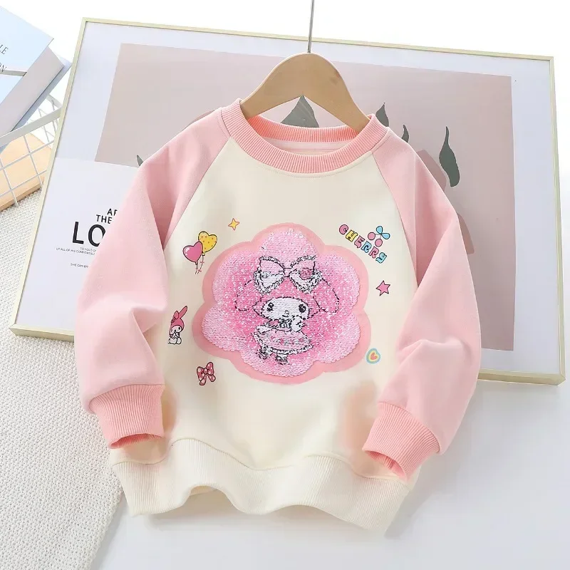 

Winter Kawaii Sanrio Anime Plus Cashmere Hoodie Cute Cartoon Children Long My Melody Sleeve Warm Shirt Kuromi Gifts for Kids