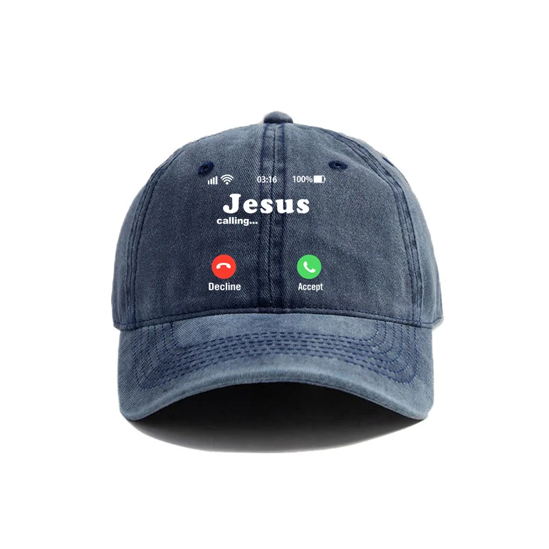 Funny Jesus Print Baseball Washed Cap Distressed Hats Casual for Men Women Unisex Jesus is Calling Accept Or Decline Caps