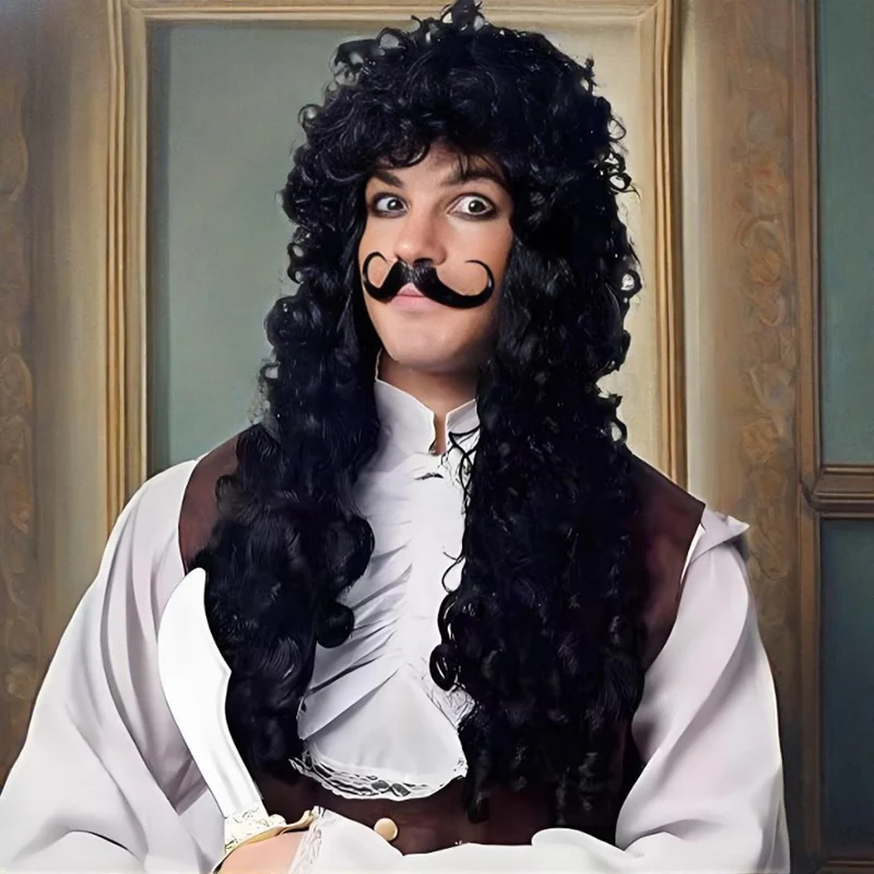 Peruka do Cosplay Średniowieczny Kapitan Piratów Zestaw Włosów Długa Kręcona Damska Peruka z Włókna Chemicznego