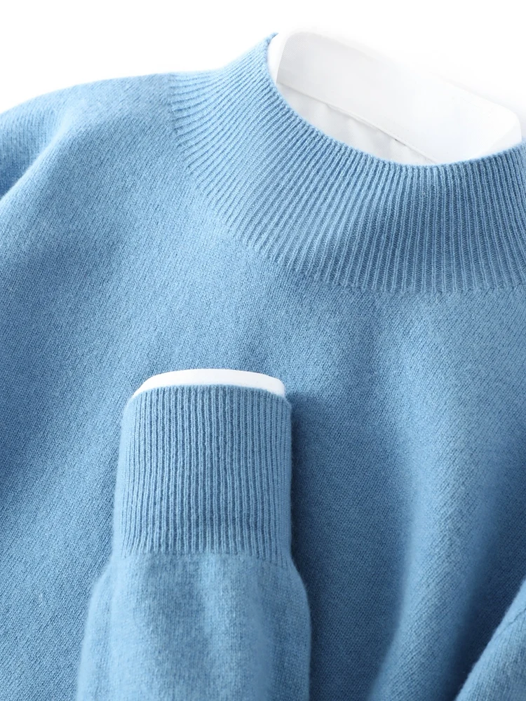 Men Mock-Neck Long Sleeve Cashmere Pullovers 100% Merino Wool Sweater Basic Soft Knitwear Spring Winter Men Clothing Top