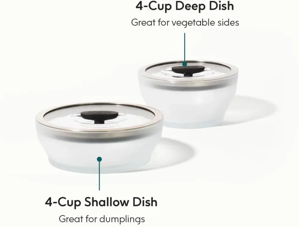 4-Pc Microwave Cookware & Glass Food Storage Set with Glass Lids, Stackable Steamer for Vegetables, Rice - view 2