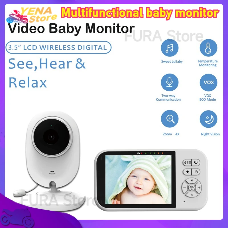 

Car 3.5-inch video baby monitor camera, automatic night vision 720P high-definition security camera