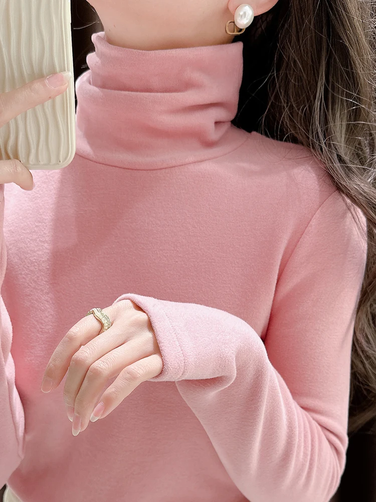 

Women's Thiened Fce Base irt Dopne Pink Cozy Winter Inner Wear Long Sve Sweet Sle Regular Length T-irt