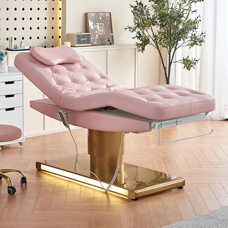 Salon head spa milking massage table clinic facial chair pink electric beauty bed automatic lifting tattoo medical surgery bed