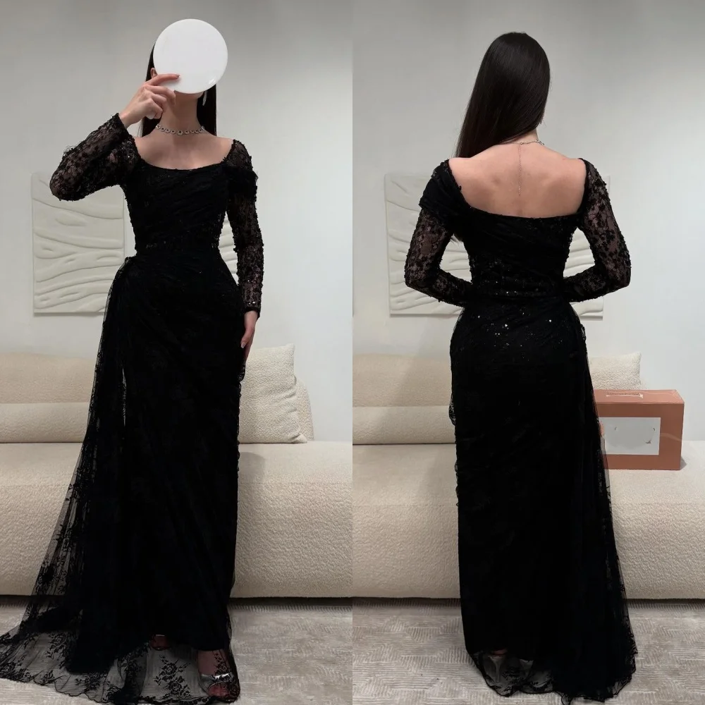 

Customized Sparkle Lace Pleat Beading Sequined A-line Scoop Neck Long Dresses Bespoke Occasion Dresses Exquisite Sizes Available