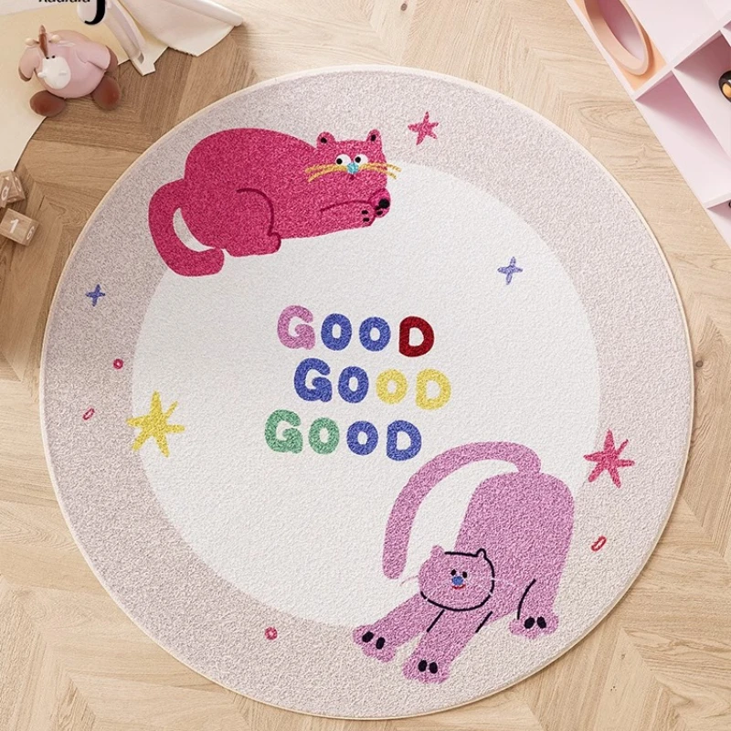 

Cute Cat Decoration Round Living Room Carpet Color Cartoon Cloakroom Bedroom Bedside Soft Mat Creative Plush Rug Ковер Tapis 러그